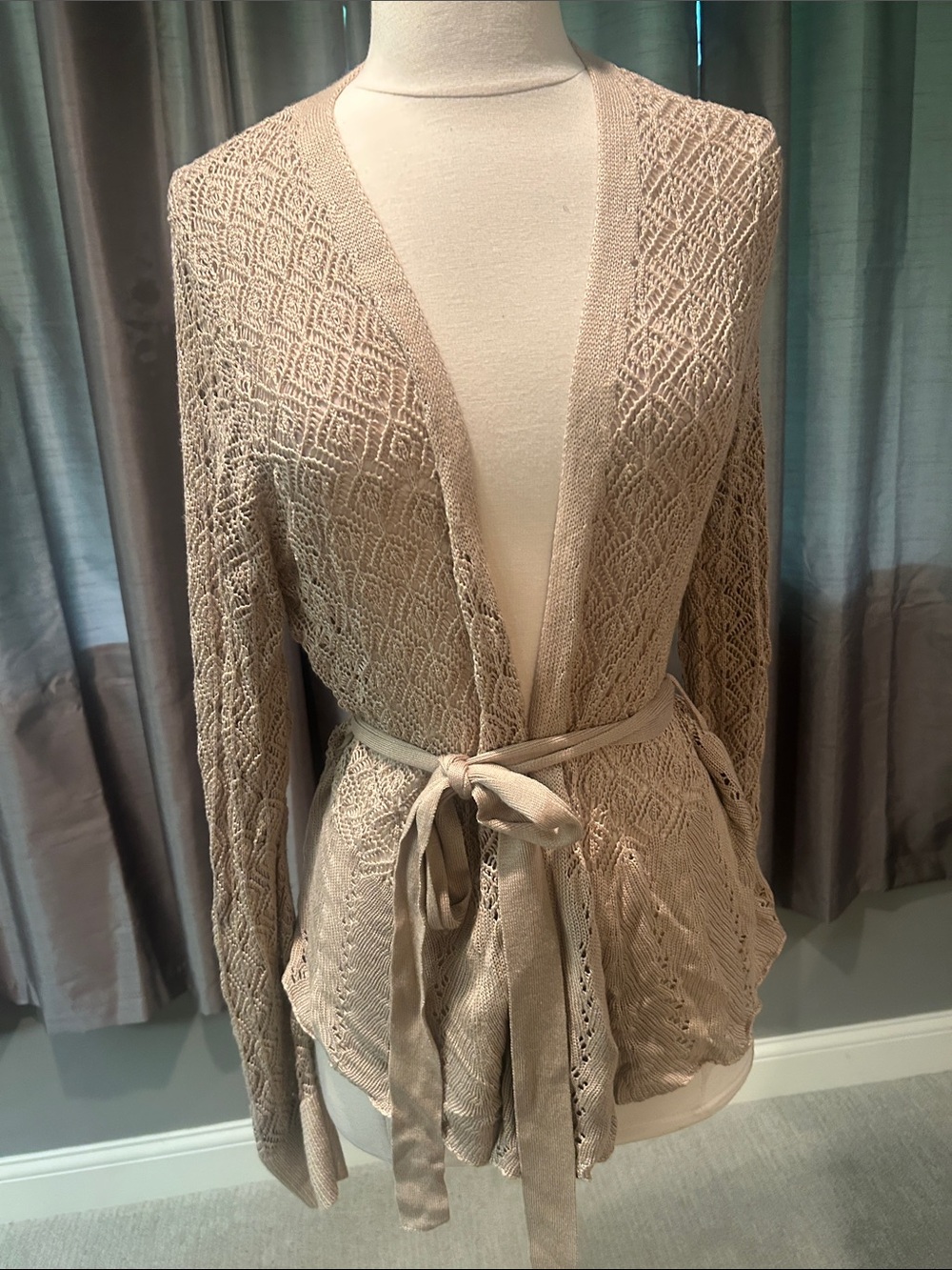 Grace Karin Beige Openwork Tie-Waist Cardigan